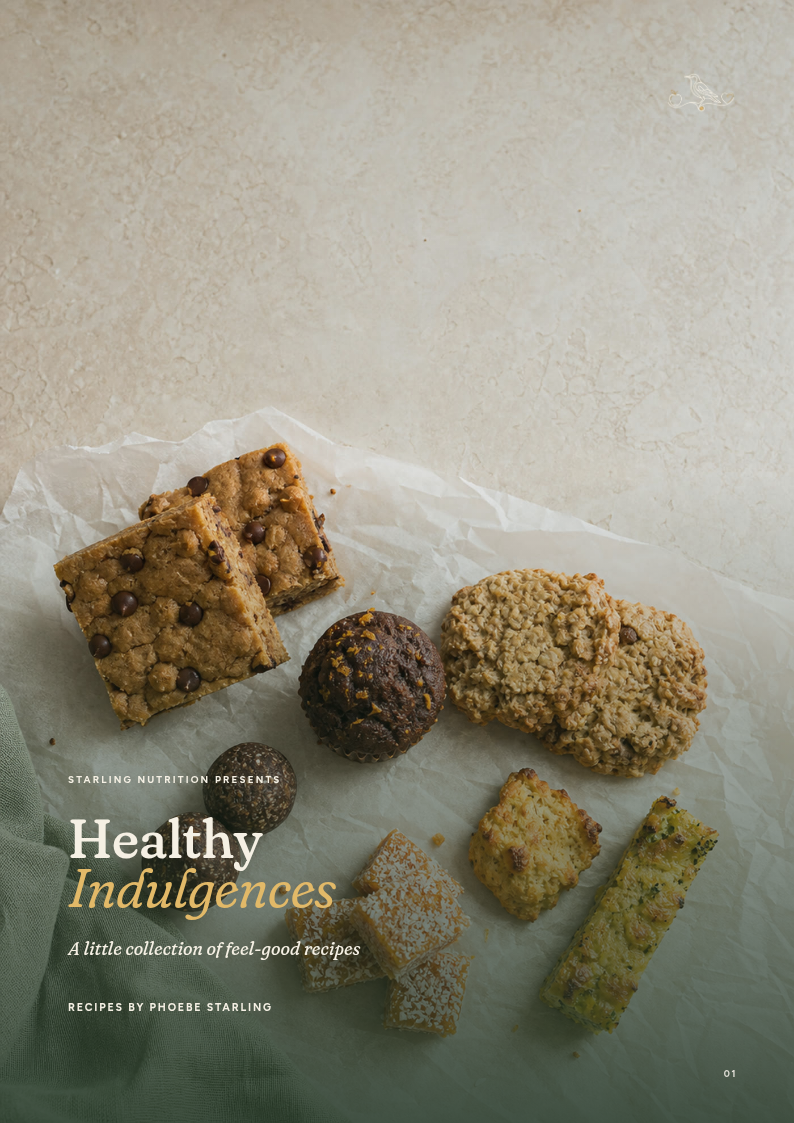 Cover of Healthy Indulgences, a recipe collection by Phoebe Starling
