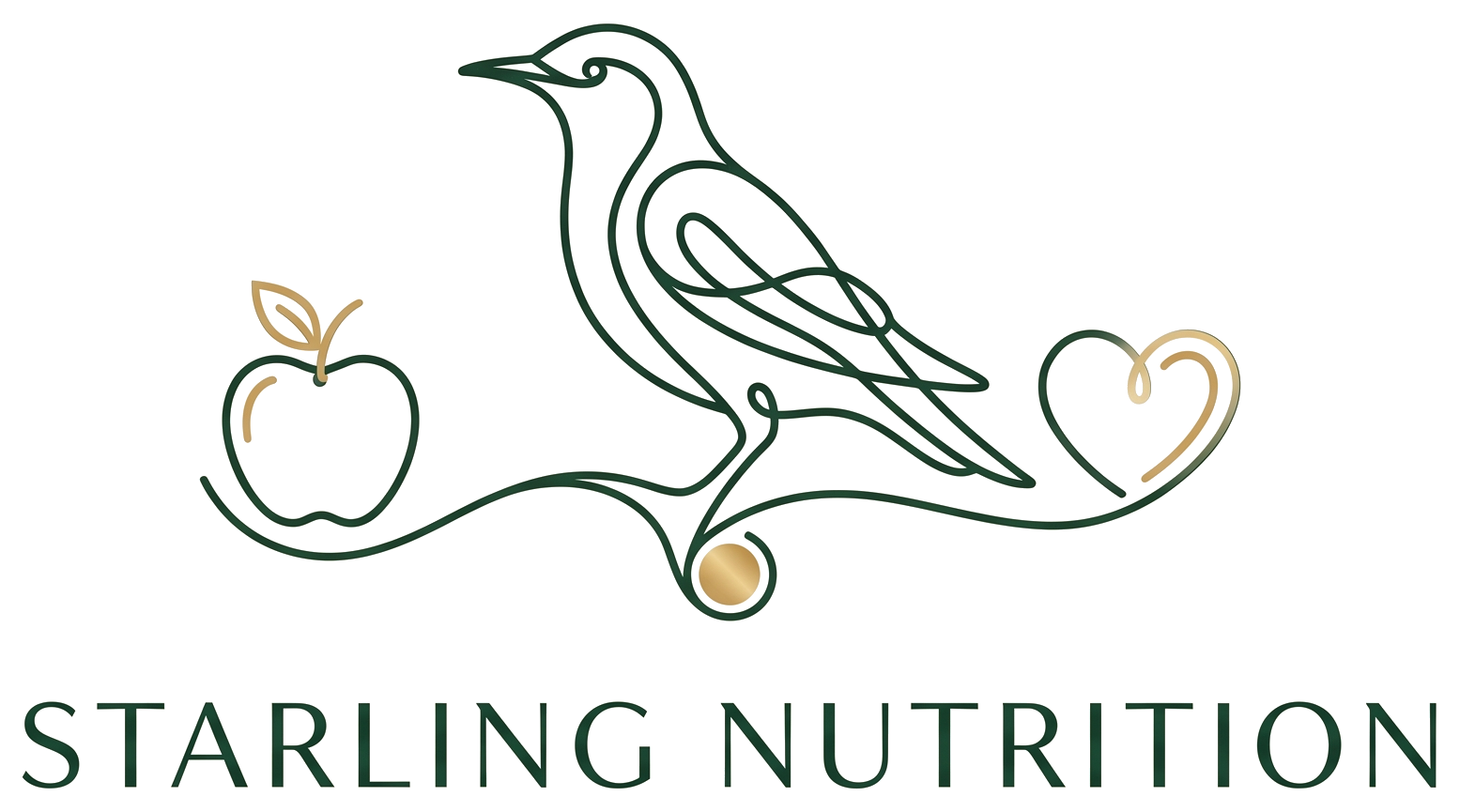 The Starling Nutrition emblem: a starling balancing an apple and a heart